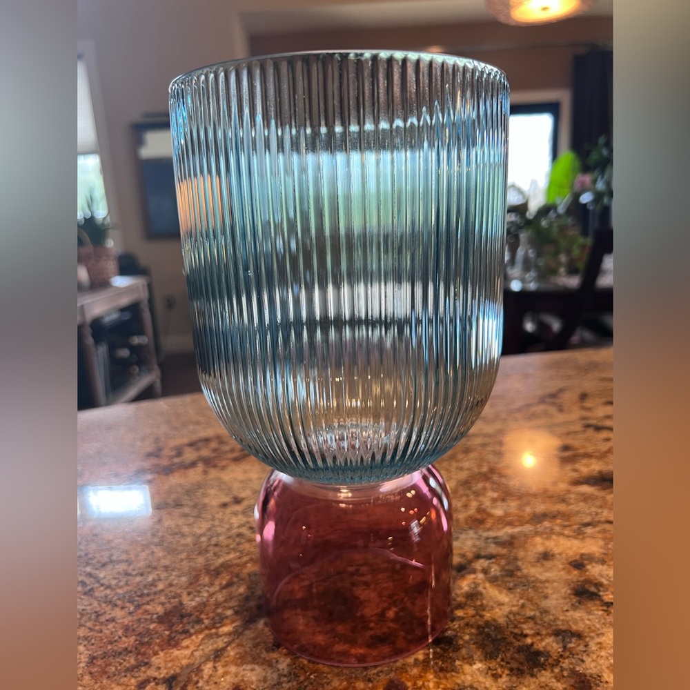 Modern Duo Ribbed Glass Vase Candle Holder Reversible Two Way Colorful
